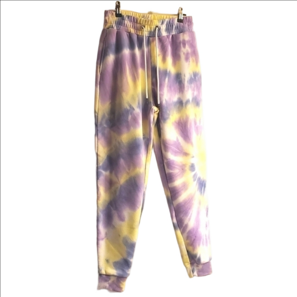SWS Y2K Tie Dye Fleece Joggers Loose Fit Pockets High Waisted Drawstring Small
